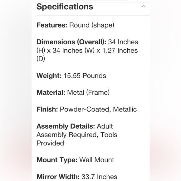 STUDIO MCGEE NWT round decorative wall mirror -brass -34” - Picture 6 of 7